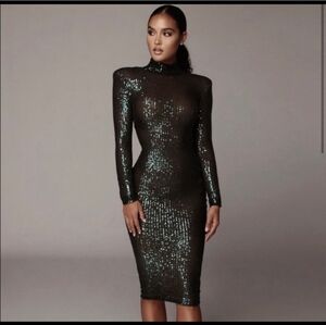 Jluxlabel Sequin High Neck Midi Bodycon Dress